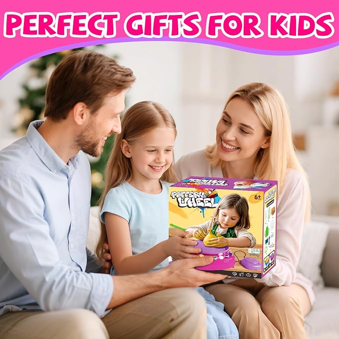 Vinkp Pottery Wheel for Kids - Complete Pottery Painting Kit Arts and Crafts for Kids Ages 8-12 with Air Dry Clay Art Supplies for Girls Boys Toys Birthday Gifts for 6 7 8 9 10 11 12 - Pink