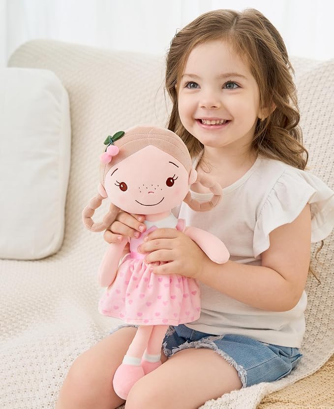 GAGAKU Soft Baby Doll Toys (16'') for Girls, My First Baby Rag Dolls for 1 Year Old Girl Birthday Gift Plush Doll Toys Machine Washable Baby Doll for Toddler Kids Infants - Cherry Girl