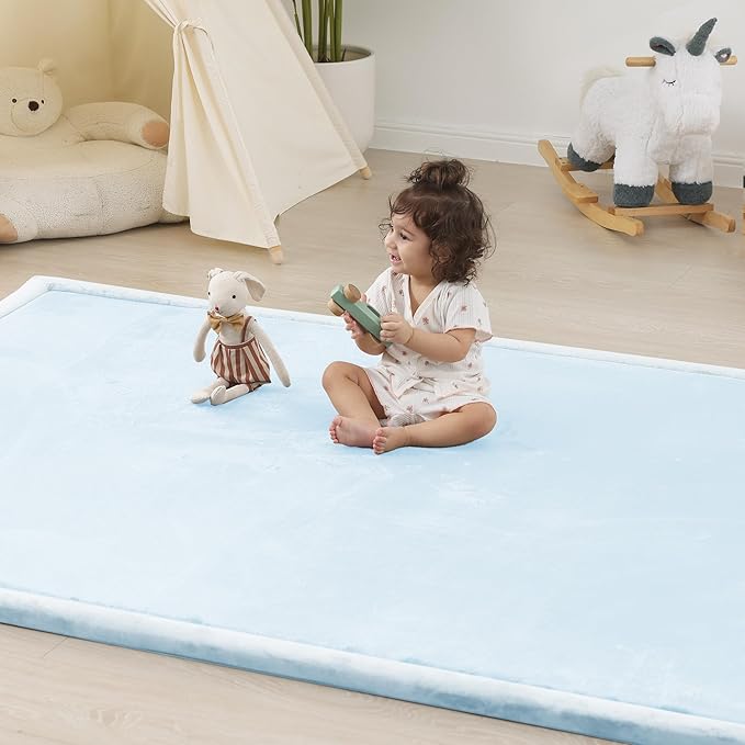 1.5" Thick Padded Baby Play Mat for Floor Tummy Time, Pro Soft Foam Activity Playroom Playmats, Easy Care with Non-Slip Safe for Infant Toddler Kids Crawling 39"x 59" (Blue)