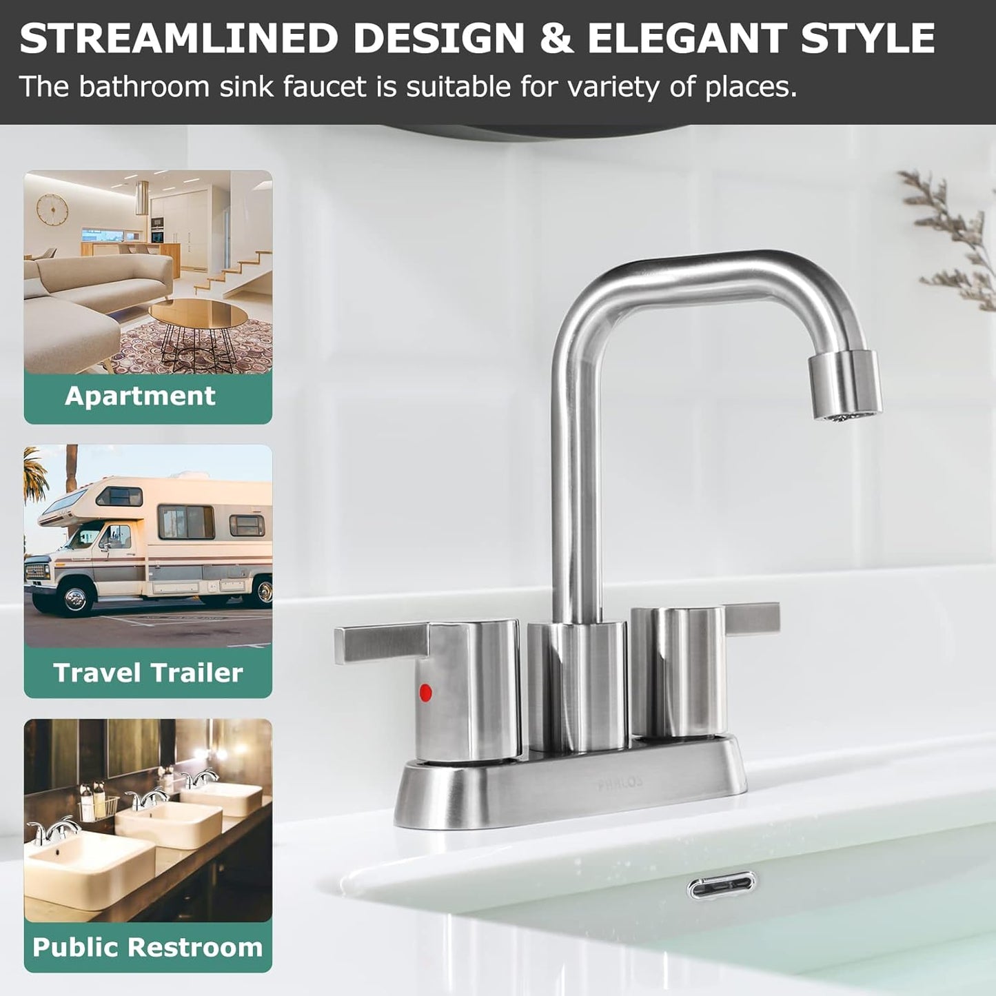 PARLOS 2 Handles Bathroom Faucet Brushed Nickel with Metal Pop-up Drain and Faucet Supply Lines, 1431602