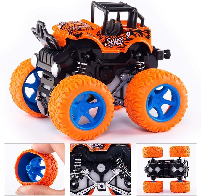Lonandy Monster Truck Toys for Boys - Push and Go Inertia Stunt Car Toys for Toddlers Kids Age 3-8, Friction Powered Toy Cars Best Christmas Birthday Party Gift for Boys Girls 4 Pack