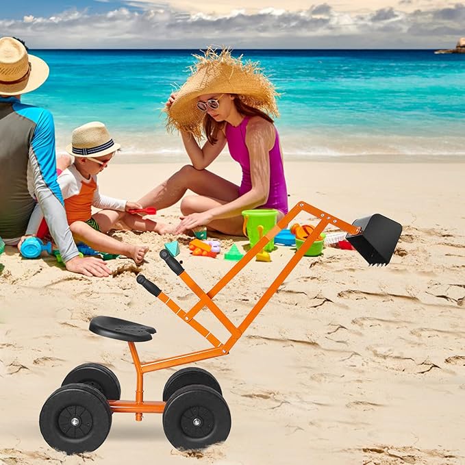 Costzon Kids Ride on Digger, Heavy Duty Steel Digging Scooper Excavator Crane with 360° Rotating Seat, 4 Thickened Wheels, Outdoor Beach Sandbox Toy for Sand, Dirt, Snow, Sit on Digger for Boys Girls