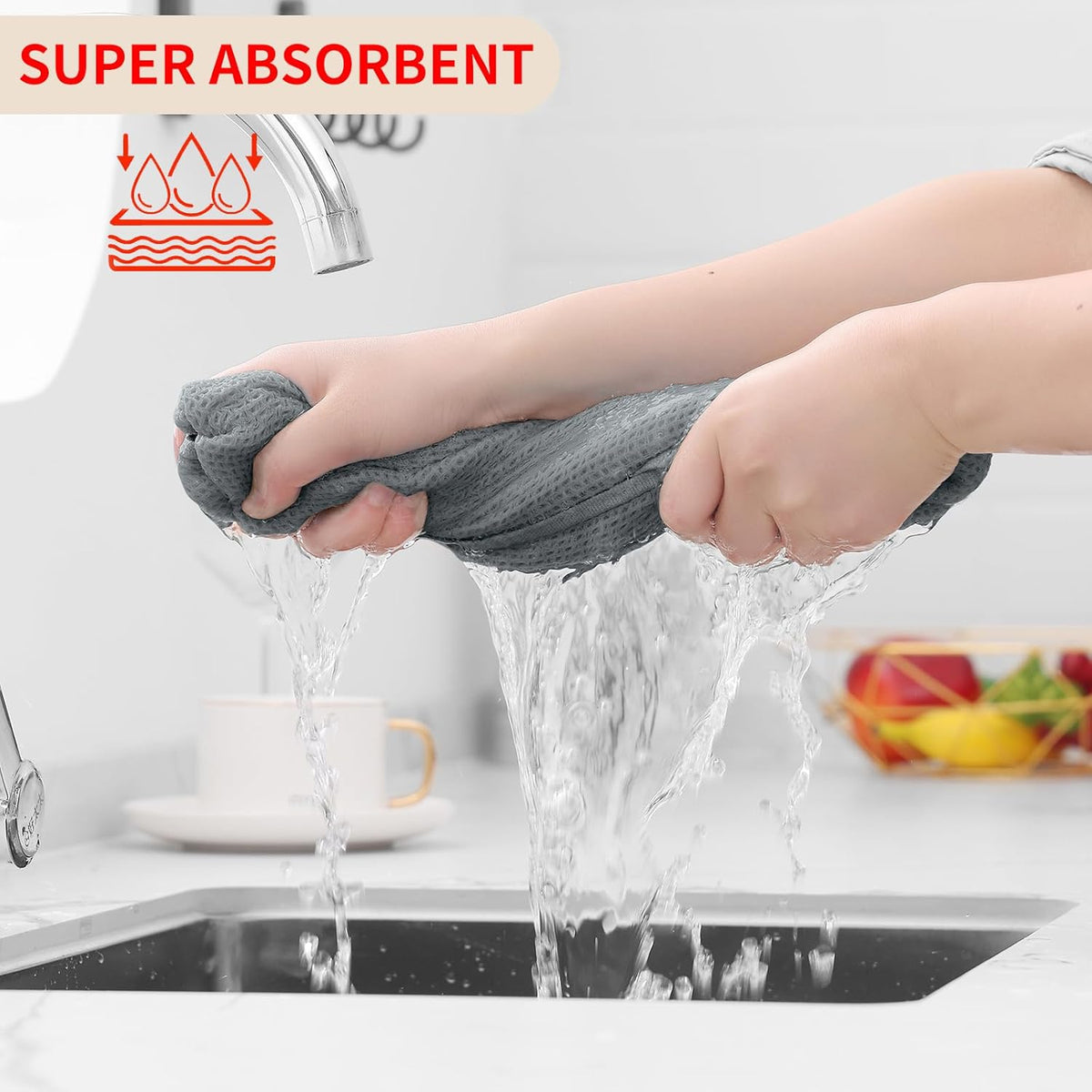 Homaxy 100% Cotton Waffle Weave Kitchen Dish Towels, Ultra Soft Absorbent Quick Drying Cleaning Towel, 13 x 28 Inches, 12-Pack, Grey