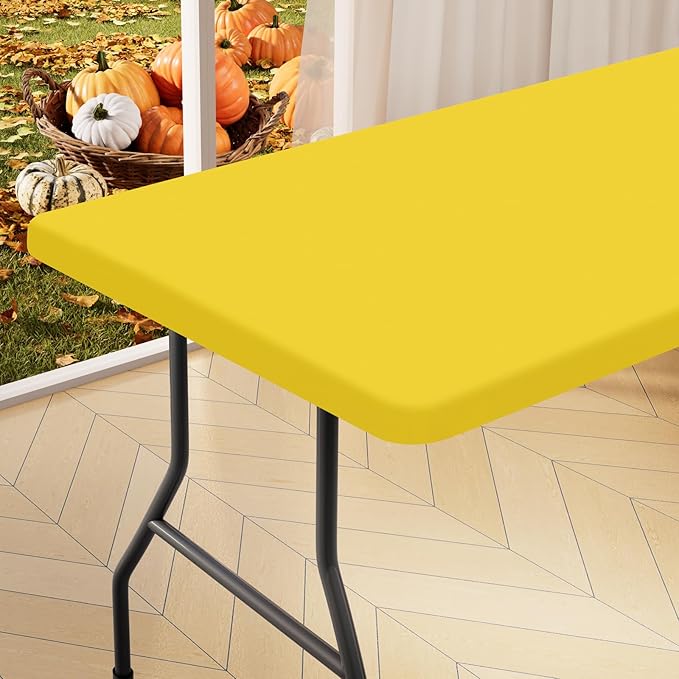 homing Rectangle Table Cloth Cover, Waterproof Polyester Elastic Fitted Tablecloth, Fits for 6 Foot Folding Tables, Washable Table Protector for Picnic, Camping, Outdoor (Yellow, 30" x 72")