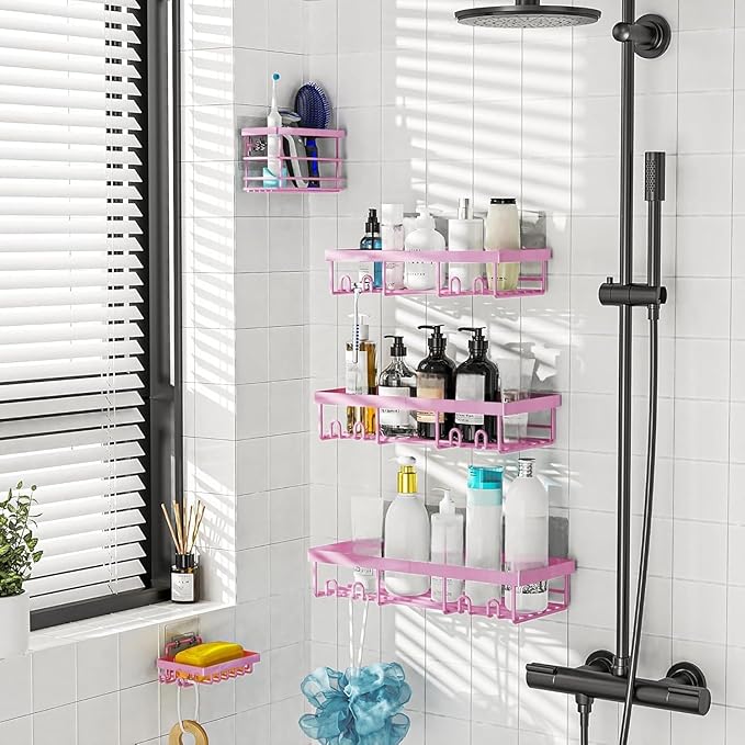 Moforoco Adhesive Shower Caddy Organizer Shelves Rack - 5 Pack Corner Bathroom Storage Organization, Home & Kitchen Decor Inside RV Accessories, Hanging First Apartment Household Camper Essentials