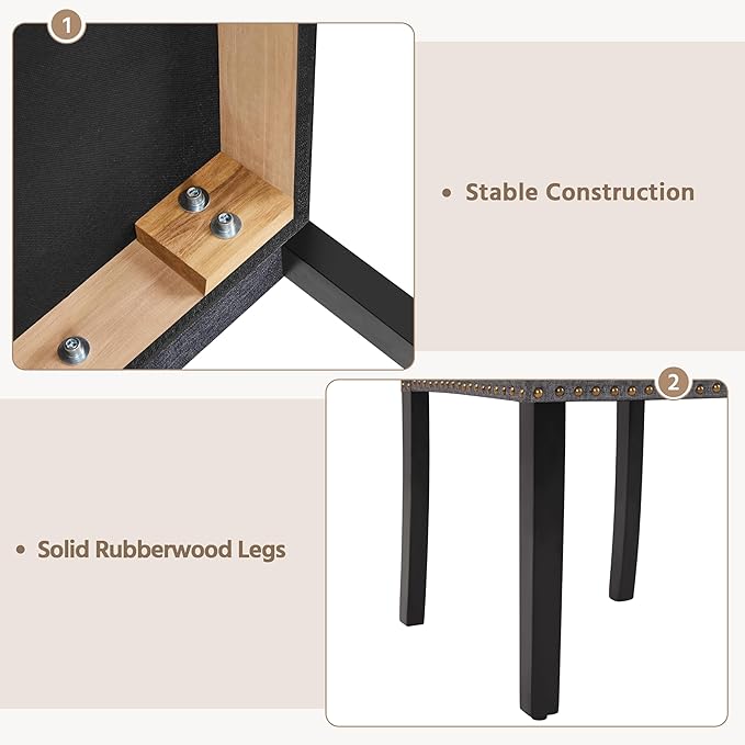 Yaheetech Upholstered Dining Chairs Set of 2, Modern Kitchen Chairs with Nailhead Trims and Solid Wood Legs for Dining Room, Living Room, Restaurant, Fabric Armless Design, Dark Gray