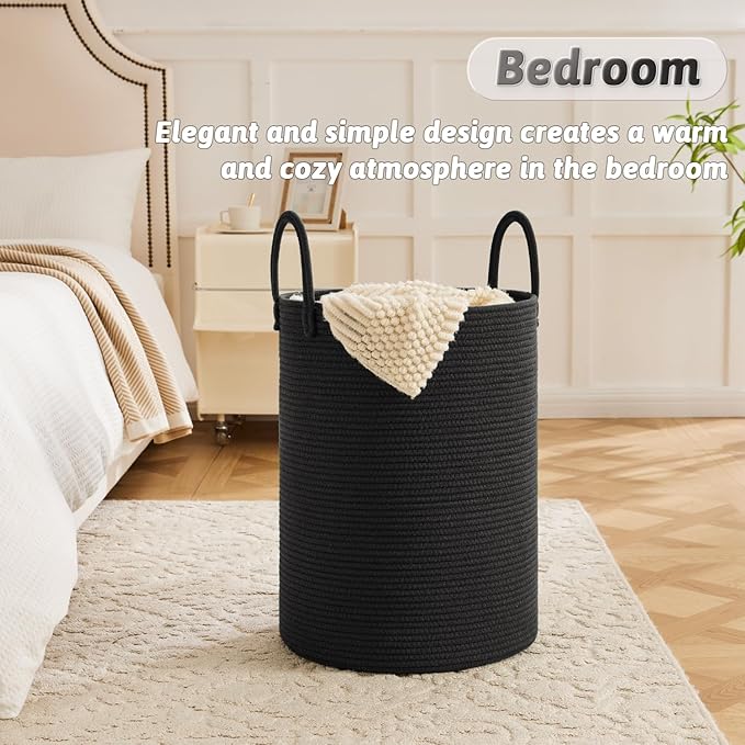 Laundry Basket,Woven Cotton Rope Laundry Hamper,100L for Decorative Storage of Dirty Clothes,Toys and Blankets in Bathroom,Baby Room and Living Room