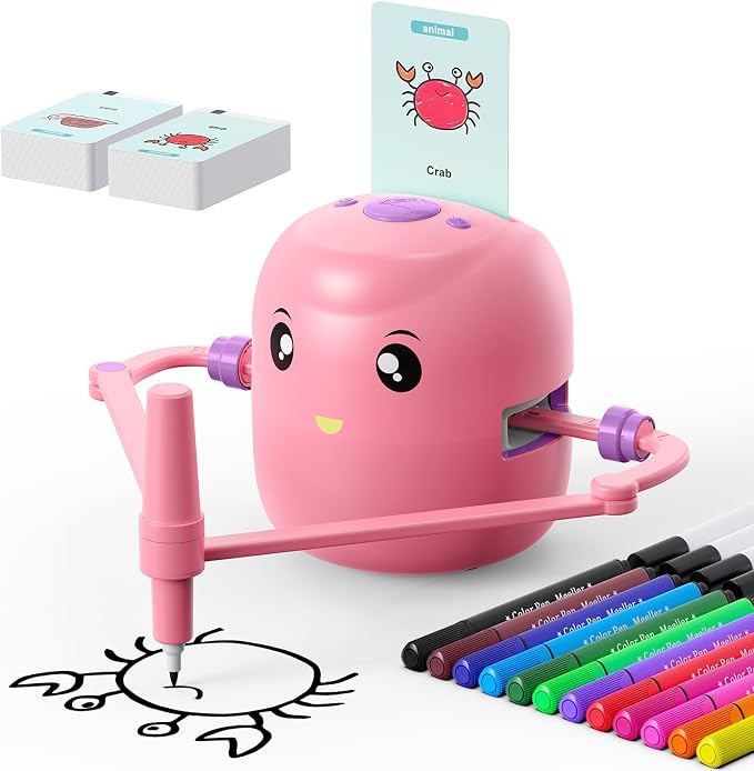 Smart Drawing Robot for Kids,Montessori Educational Painting Toy for 5+ with Voice Interaction&16 Color Pens,Magic Drawing Robot with 150 Learning Word Cards ,Ideal Gift for 5+ Year Old Boys Girls
