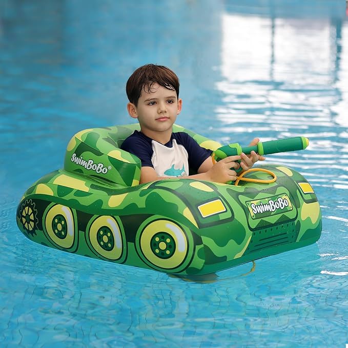 Swimbobo Toddler Pool Float with Seat Boat Inflatable Ride-on Airplane Pirates Sharks Car for Kids Outdoor Toys