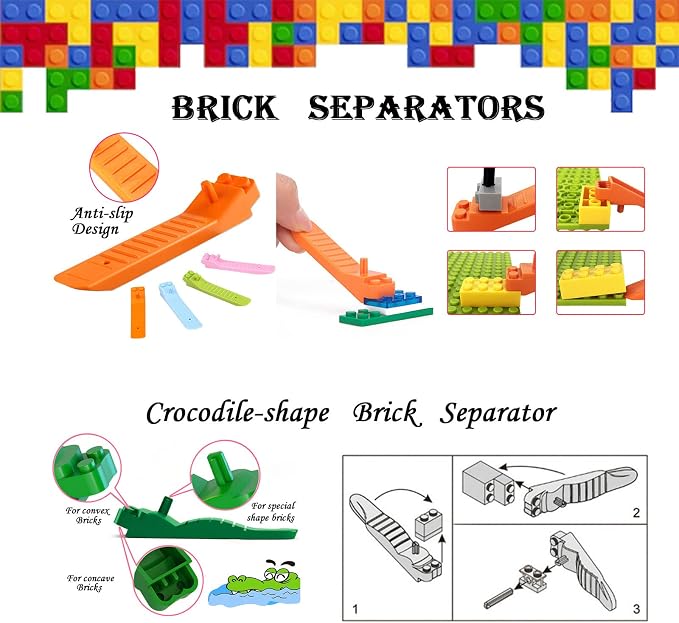 Building Blocks Tool Kit - Brick Separator, Mini Blocks Tool Set, Multi-Functional Hammer, Pliers, Tweezers, Finger Protectors with Tin Box (Blue)