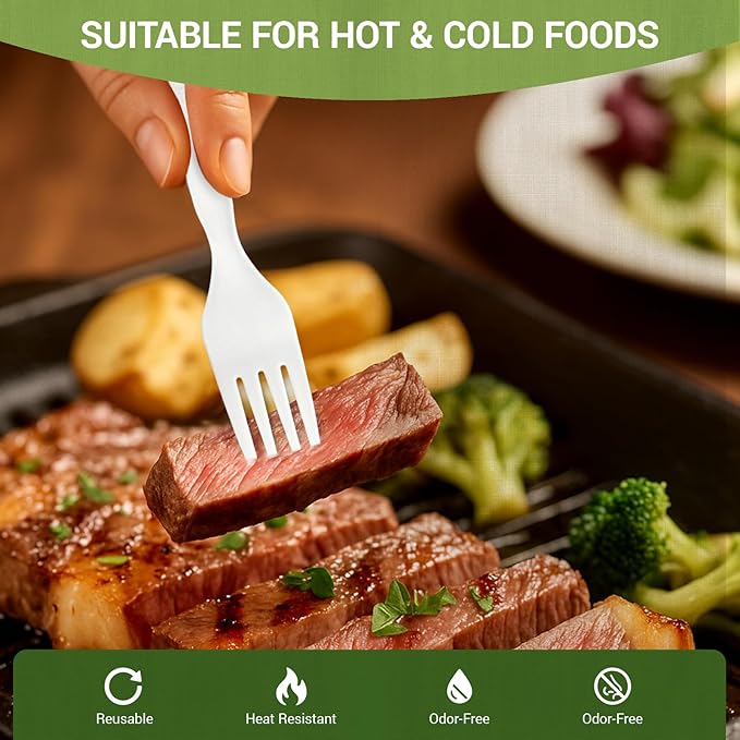 Compostable Froks [100Pcs] Heavy Duty Forks Disposable Utensils, BPA-Free, Heat Resistant, CPLA Disposable Forks, BPI Certified CPLA Disposable Cutlery for Party, Office & Picnic