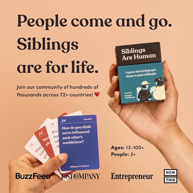 Siblings are Human | 140 Conversation Cards to Help Deepen Sibling Relationships | Card Game for Bonding & Communication | Therapy for Adults