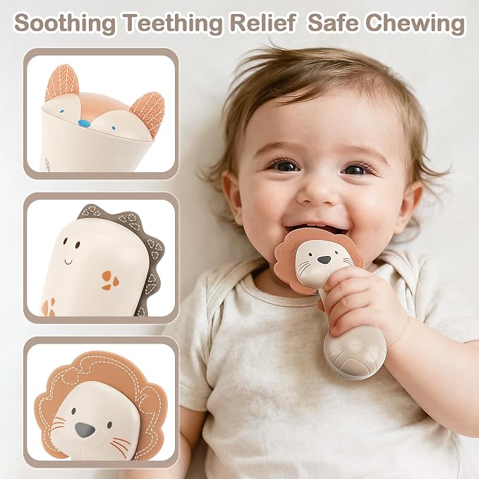 Baby Rattles - Teething Toys 3-6 Months, Baby Toys 0-6 Months, Sensory Toys for Newborn Babies, Rattles for Babies 0-6 Months, Neutral Color Baby Shower Gift (3PCS)