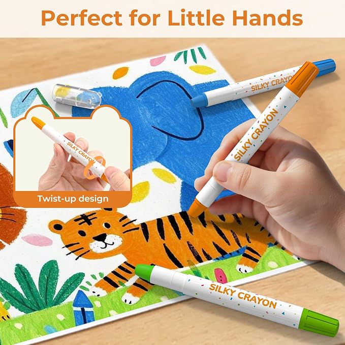 JUPITEARTH 12 Color Twist Crayons for Toddlers 1-3 and Kids 4-8, Non-Toxic Washable Crayons 2-4, Ultra-Silky Easy-Grip Art Supplies, Ideal Coloring Gift for Boys and Girls