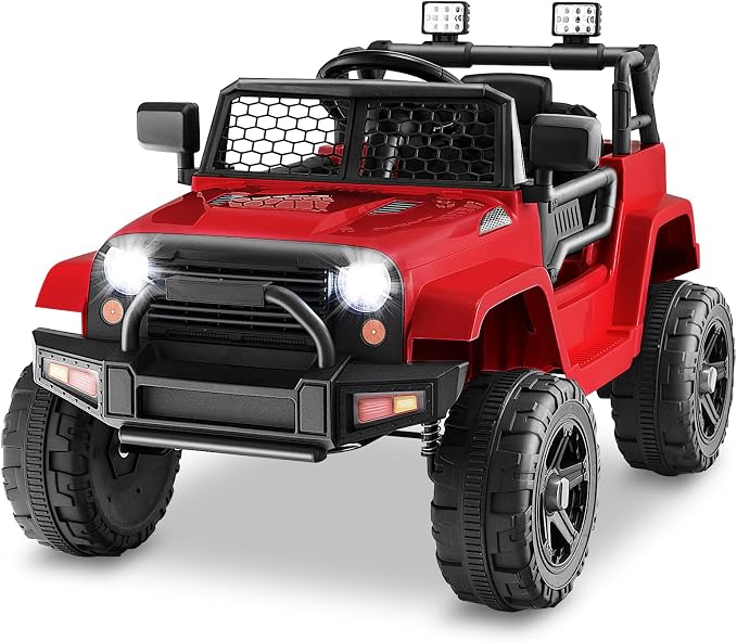 Costzon Ride on Car, 12V Battery Powered Truck Vehicle with Remote Control, Spring Suspension, Headlights, Music, Horn, MP3, USB & Aux Port, Gift for Boys Girls, Electric Car for Kids (Red)