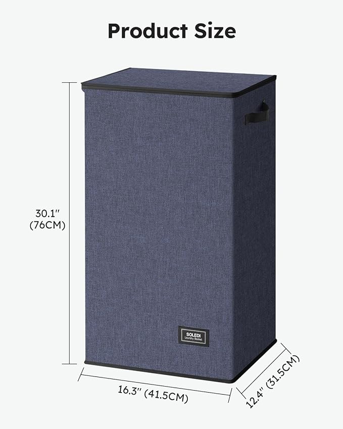 SOLEDI Laundry Hamper with Lid 100L Large & Tall Collapsible Laundry Basket, Clothes Hamper with Bag Removable Easy to Carry, Dirty Hampers for Bedroom, Bathroom, Dorm, College, Navy Blue
