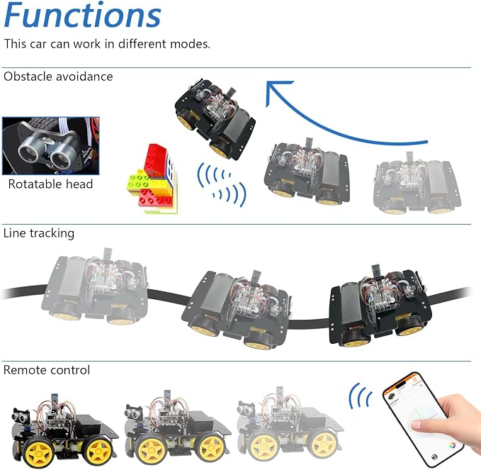 Freenove 4WD Car Kit (Compatible with Arduino IDE), Line Tracking, Obstacle Avoidance, Wireless Control App, Ultrasonic Sensor Motor Servo