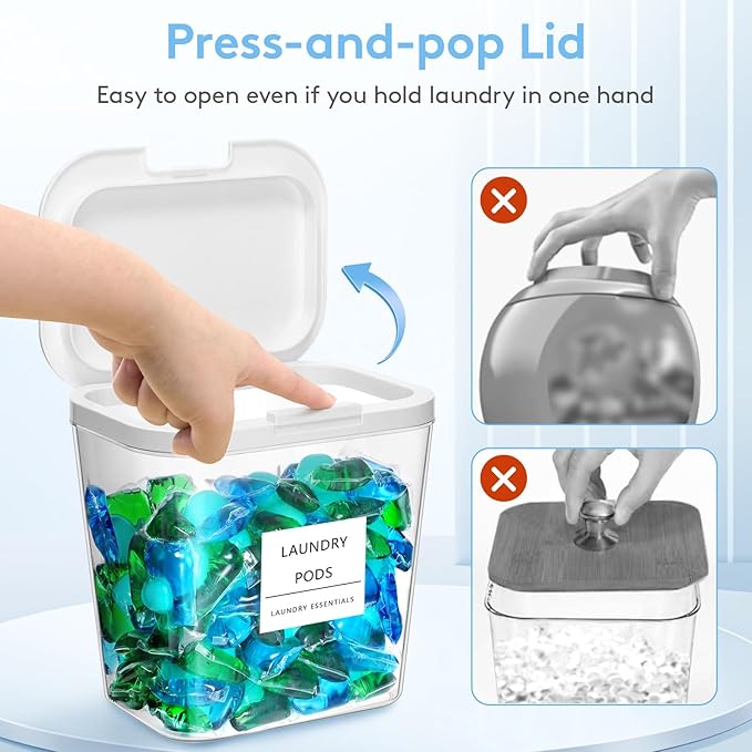 Lifewit 3 Pcs Laundry Pods Container with Pop-up Lid, Detergent Dispenser, Dryer Sheet Holder, Laundry Room Organization Storage Jars for Washing Powder, Soap, Scent Booster Beads, 2700 ml/0.72gal