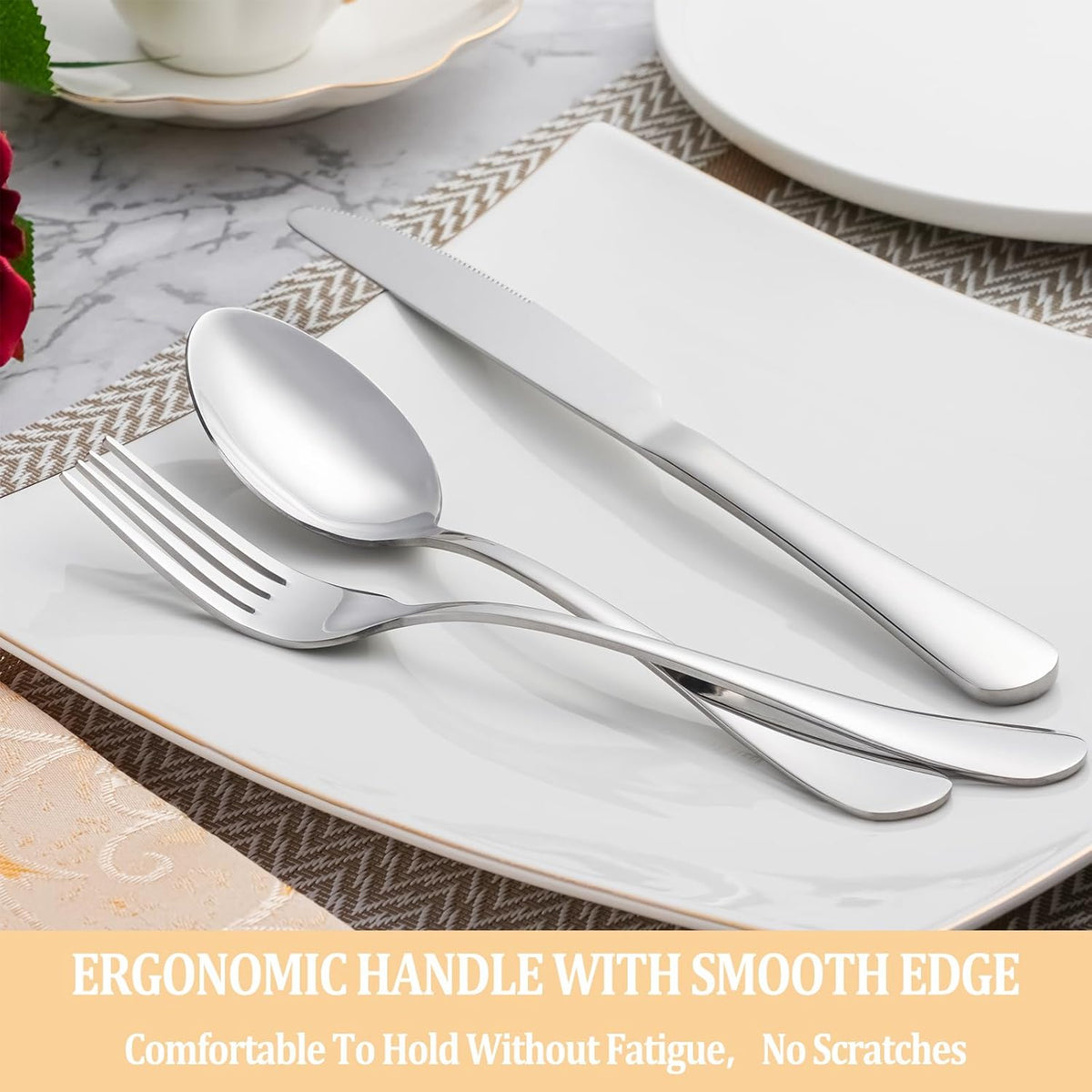 40 Piece Silverware Set Service for 8,Premium Stainless Steel Flatware Set,Mirror Polished Cutlery Utensil Set,Durable Home Kitchen Eating Tableware Set,Include Fork Knife Spoon Set,Dishwasher Safe