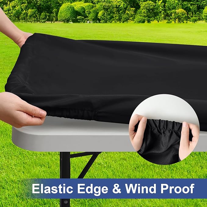 homing Rectangle Table Cloth Cover, Waterproof Polyester Elastic Fitted Tablecloth, Fits for 8 Foot Folding Tables, Washable Table Protector for Picnic, Camping, Outdoor (Black, 30" x 96")