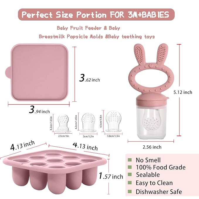 Easter Bunny Baby Breastmilk Popsicle Molds & Baby Fruit Feeder,Food Freezer Tray Storage Containers, Silicone Teething Pacifier Feeder and Teether for Babies,Gifts for Boys and Girls-Purple