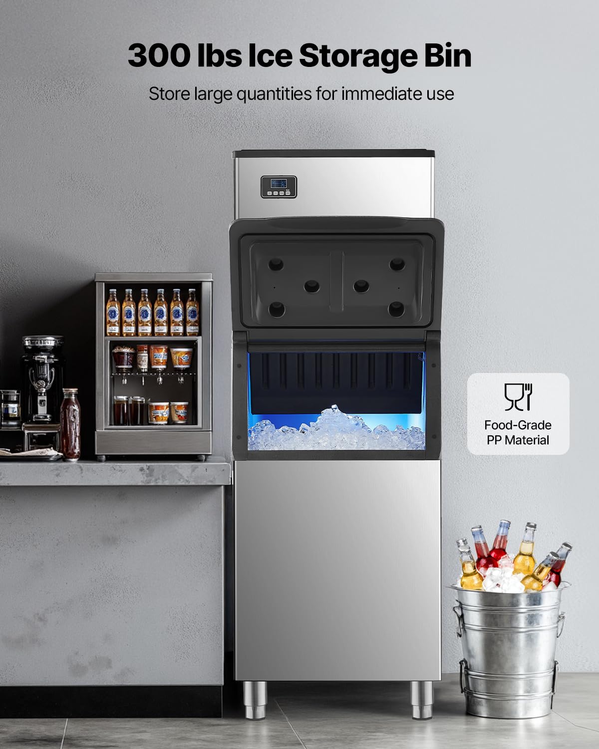 VEVOR Commercial Ice Maker Machine, 550LBS/24H Ice-Making Machine with 300LBS Large Storage Bin, Auto Self-Cleaning Ice Maker with Touchscreen for Bar Cafe Restaurant Business Commercial