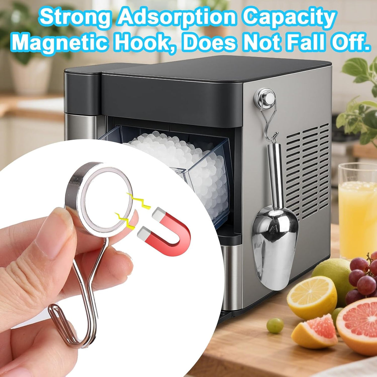 Stainless Steel Ice Scoop for Freezer with Magnetic Hook - Ice Scoop for GE Profile Opal 2.0 Nugget Ice Maker, for Kitchen Bar Party Accessories (Large)