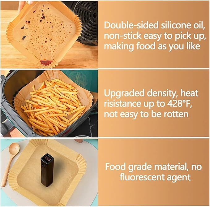 Large Air Fryer Disposable Paper Liners Nonstick 23cm Oven Airfryer Parchment Baking Paper ，Compatible For Ninja，Compatible For COSORI ，Grill Cooking Basket(16cm square,300 Pcs)