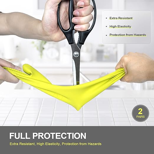 Mamison 2 Pairs Reusable Waterproof Household Dishwashing Cleaning Rubber Gloves, Non-Slip Kitchen Glove (Green, Medium (Pack of 2))