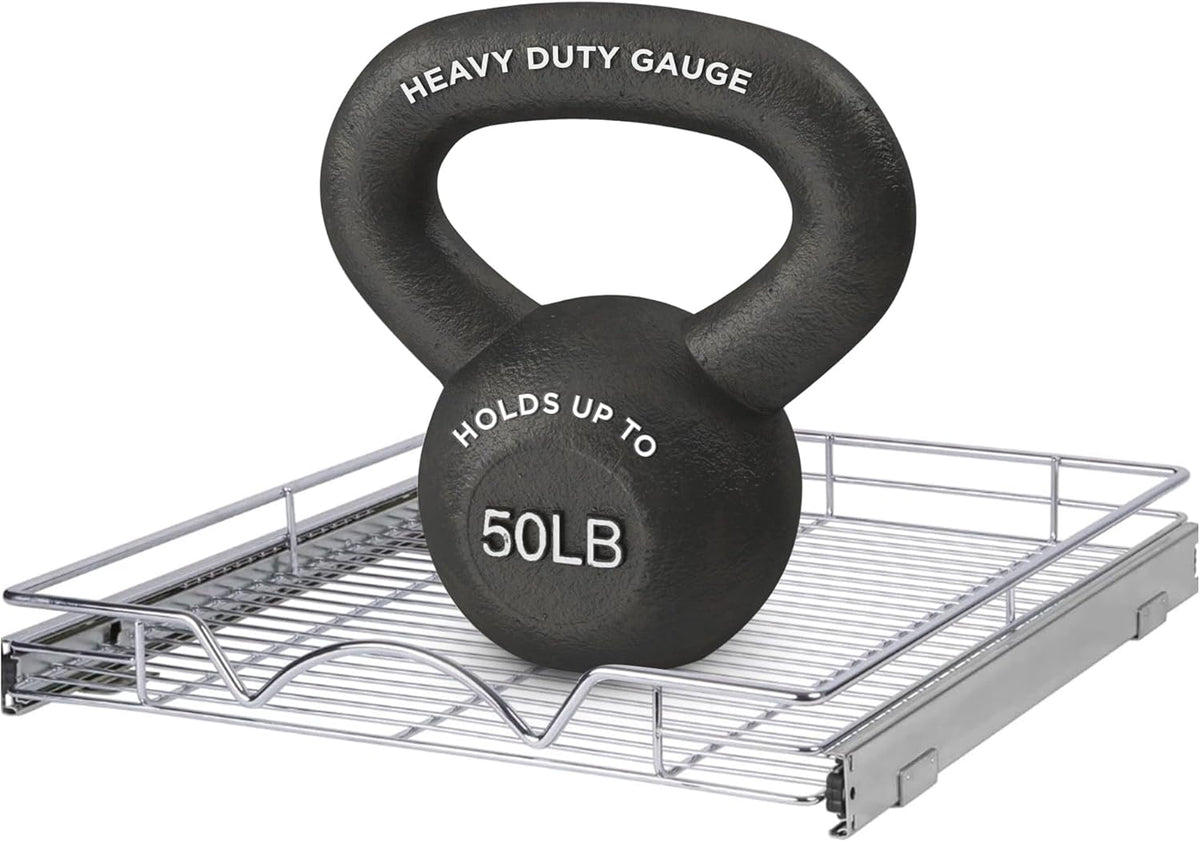 HOLDN’ STORAGE Pull Out Cabinet Organizer, Heavy Duty Caddy w/Lifetime Limited Warranty -11”W x 21”D - Requires At Least 12-1/4” Cabinet Opening, Steel Metal Cabinet Drawers Slide Out, Chrome