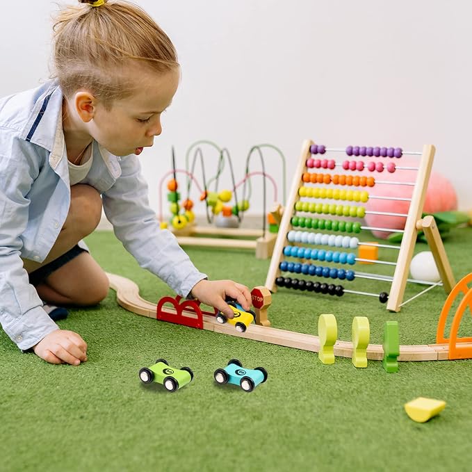 6 Pieces Wooden Mini Car Wooden Car Ramp Race Track Toys, Car Ramp Racer Toy Replacement Vehicle Set Race Party Favors