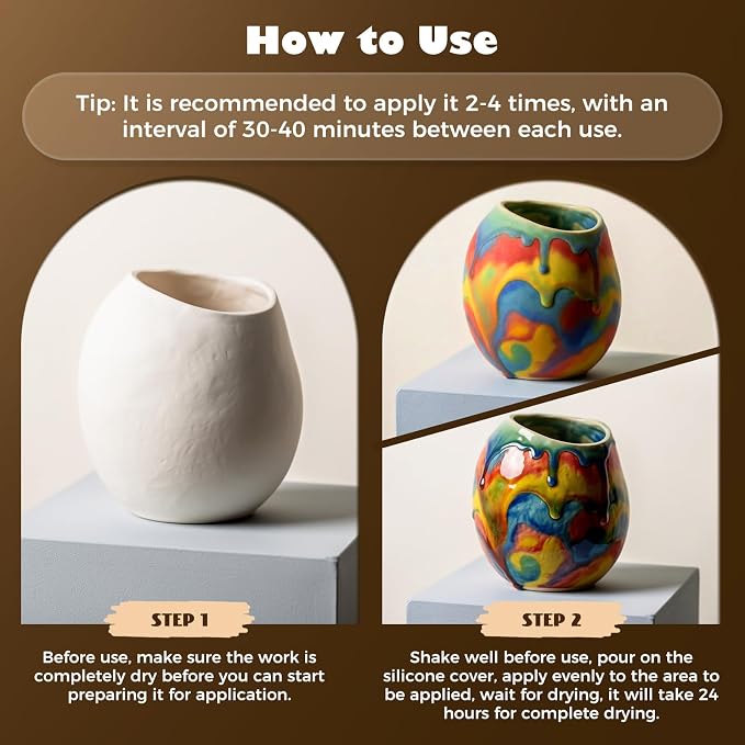 Sovol 480ml Air Dry Clay Glaze with 8 Brushes Silicone Tray, Gloss & Matte Clay Varnish to Avoid Clay Wear, Cracking, Scratches for Air Dry Clay, Polymer Clay, Resin Crete, Pottery, Acrylic Paint