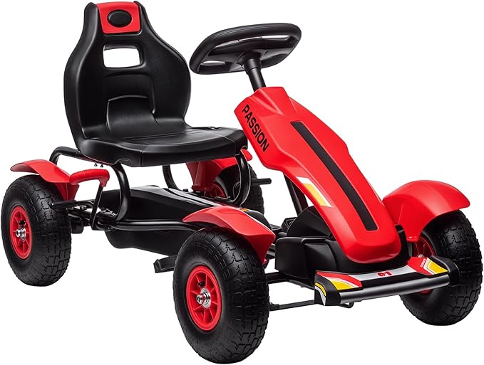 Aosom Kids Pedal Go Kart, Outdoor Ride on Toys with Adjustable Seat, Sharp Handling, Handbrake, 4 Non-Slip Rubber Wheels for Boys & Girls Aged 5-12 Years Old, Red