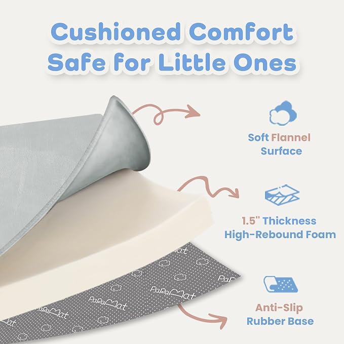 1.5" Thick Padded Baby Play Mat for Floor Tummy Time, Pro Soft Foam Activity Playroom Playmats, Easy Care with Non-Slip Safe for Infant Toddlers Crawling 71"x 79" (Light Grey)