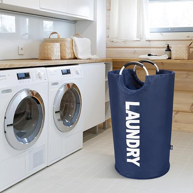 DOKEHOM 125L X-Large Collapsible Washing Laundry Basket Bag (7 Colors) for Bedroom, Fabric (Dark Blue, XL)