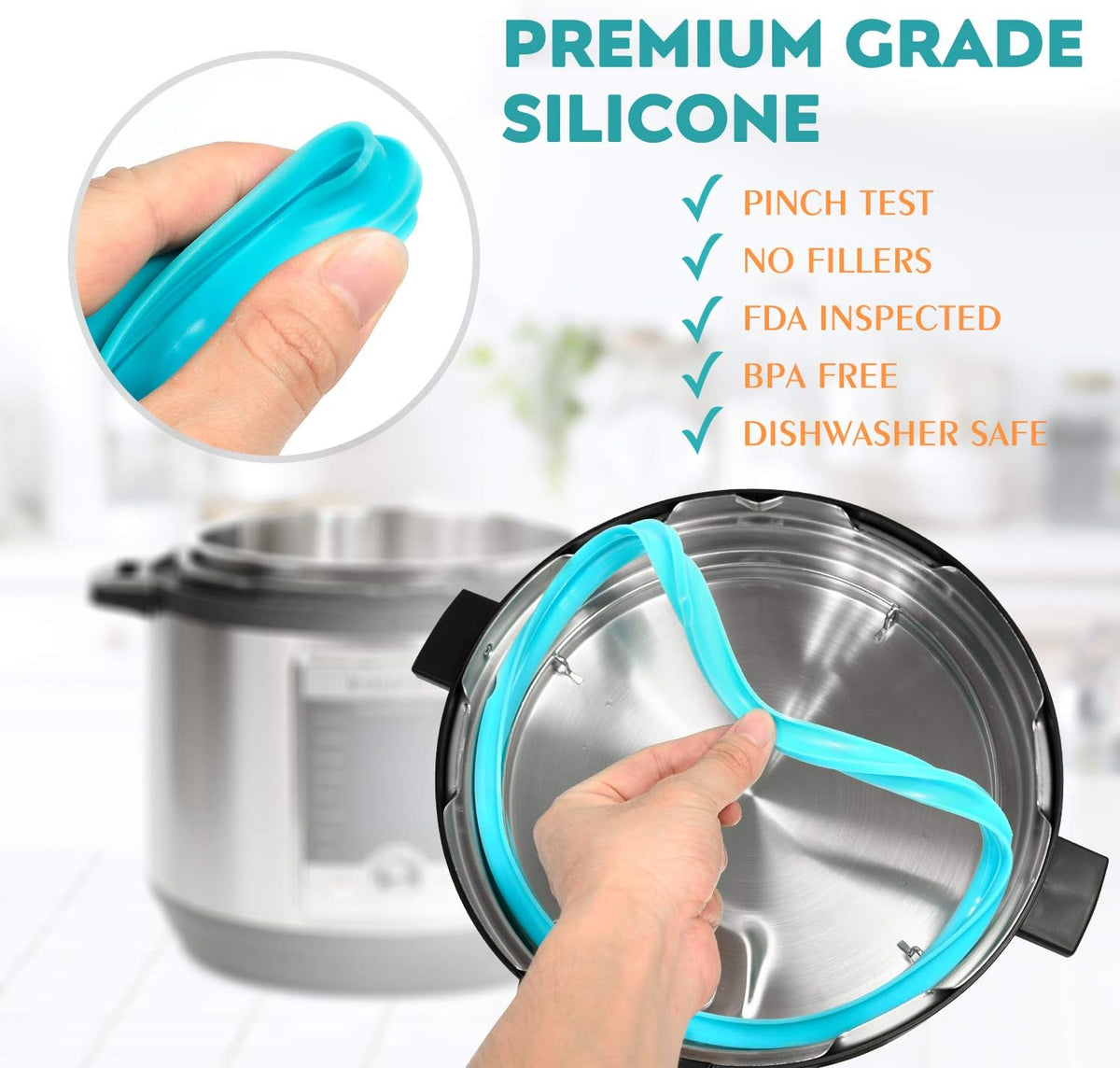 8Qt Silicone Sealing Ring with Steam Release Valve (3-Pack) - Dishwasher Safe Replacement Gasket Fits Select Instant Pot 8Qt Models (Ultra, Viva, Duo Plus, IP-DUO80, IP-LUX80).