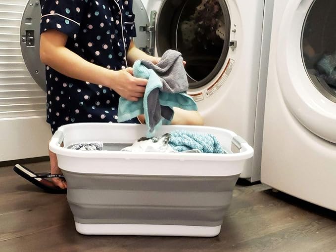 SAMMART 41L (10.8 gallon) Collapsible Plastic Laundry Basket-Foldable Pop Up Storage Container/Organizer-Portable Washing Tub-Space Saving Hamper, Water capacity: 32L (8.4 gallon) (Rectangular, Grey)