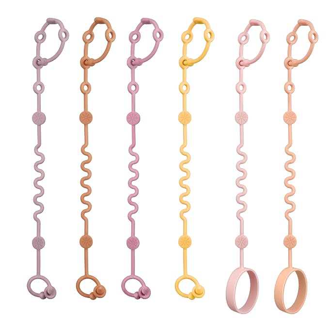 LittleHugs Toy Straps for Baby, 6pcs Adjustable Toy Holder for Stroller Accessories, Silicone Tether Pacifier Clip, No Throw Travel Essential Leash for High Chair, Car Seat