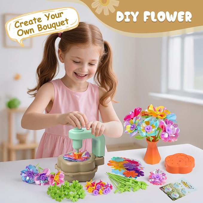 Scvcid DIY Art Flower Toys Include Extra Accessories Set, Arts and Crafts Activity Kit for Kids Ages 3-12, Fabric Bouquet Craft for Toddler, Birthday Gifts for 3 4 5 6 7 8 9 10 11 12 Year Old Girls
