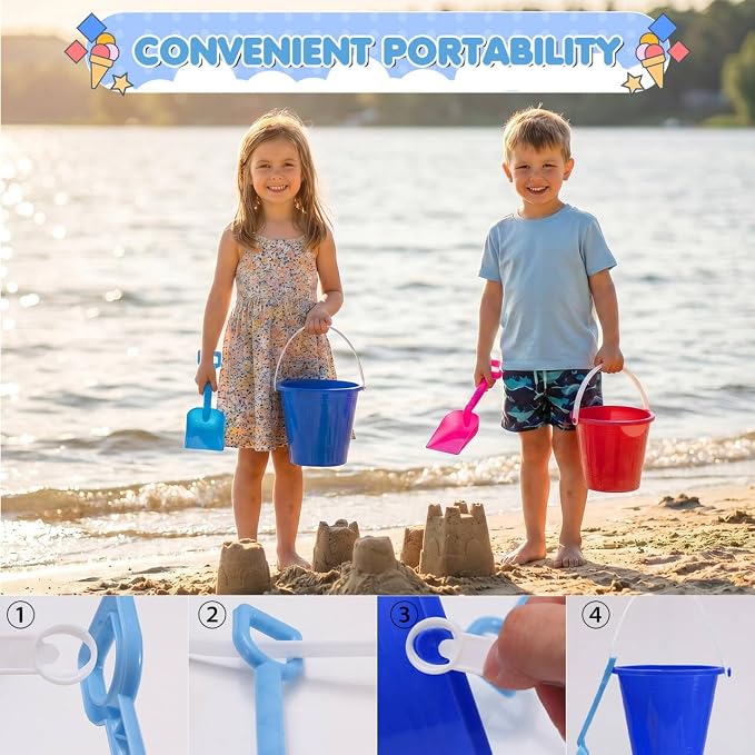 5.28'' Inch Sand Beach Buckets Pail with Shovels,Sand Bucket Water Pail for Beach Fun Great Summer Party Accessory(24 Bucket+24 Shovels)