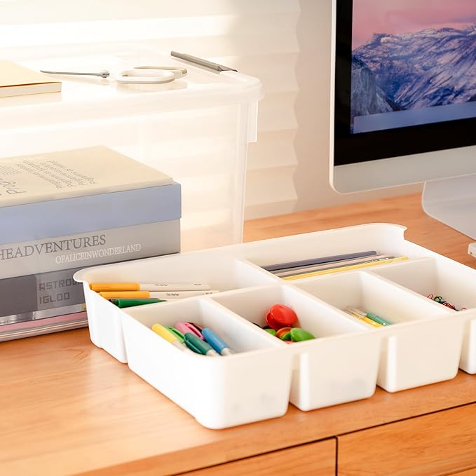 Citylife 32 QT Plastic Storage Bins with Removable Tray Large Stackable Storage Containers for Organizing Craft Storage and Storage Craft, Clothes, Files, Office Supplies, 2 Packs