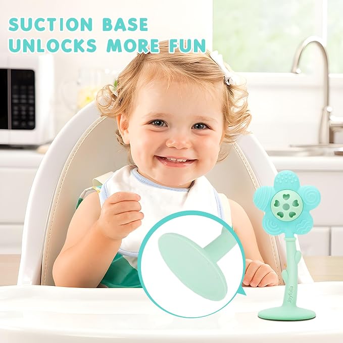 Baby Teething Toys, Teether and Rattle 2-in-1 for Babies 0-6 Months, Food Grade Silicone Teethers for Baies 3-6 6-12 Months, Infant Teething Relief Chew Toys, Sunnyflower Teether Toy BPA Free - Blue