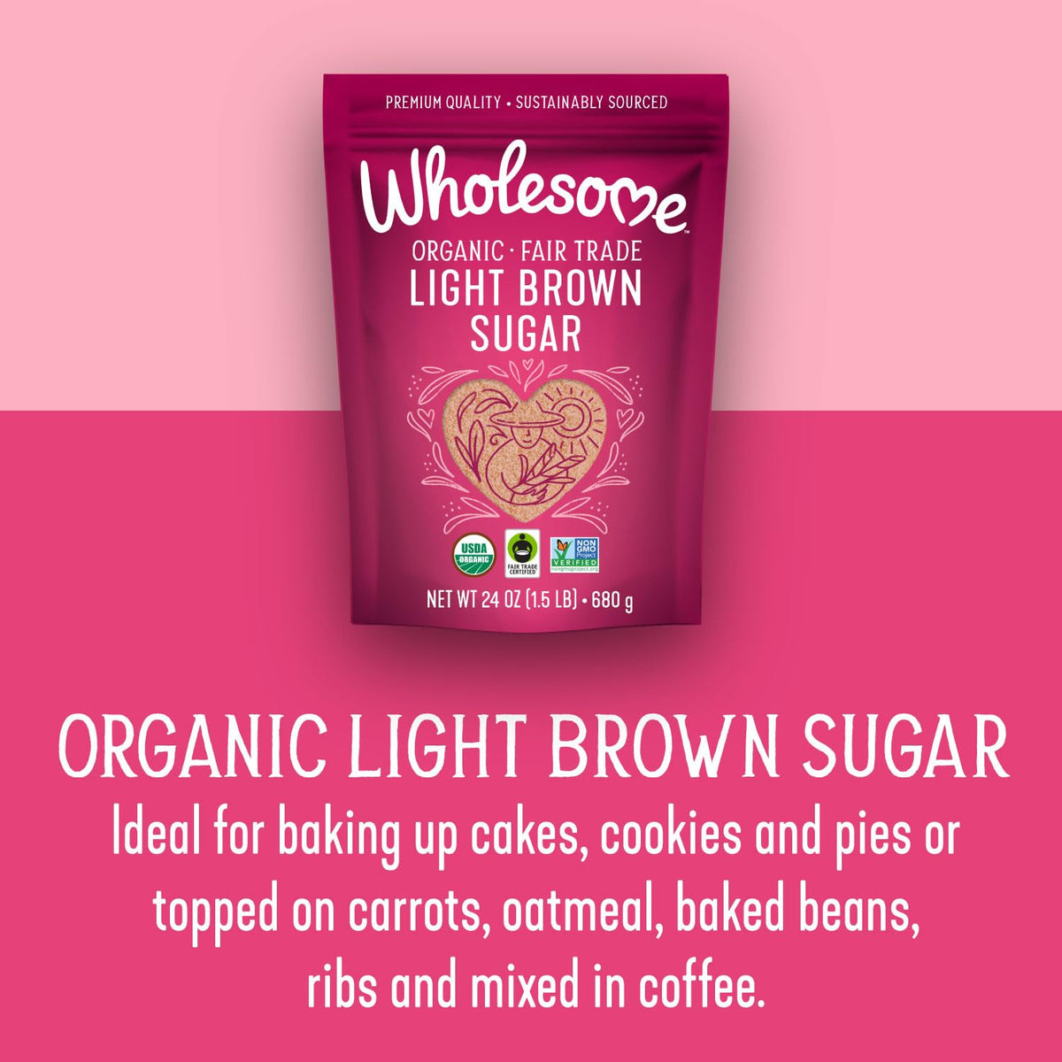 Wholesome Fair Trade Organic Light Brown Sugar, 64oz, 1-Pack