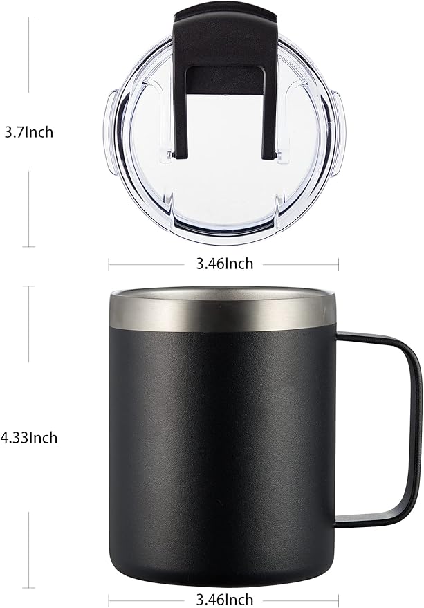 ALOUFEA 12oz Insulated Coffee Mug Cup with Handle, Stainless Steel Travel Coffee Mug with Flip Lid, Double Wall Vacuum Coffee Tumbler, Black
