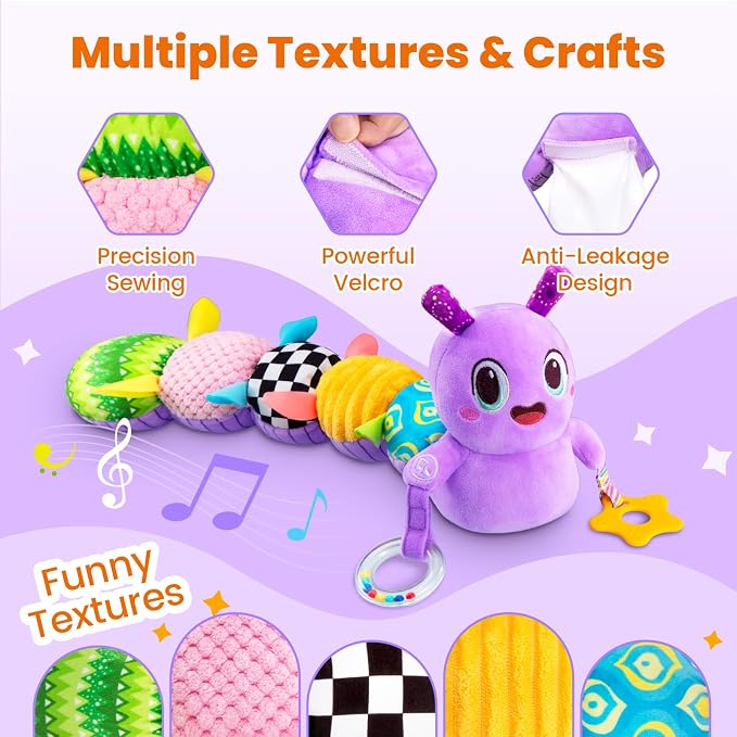 Baby Toys 0-6 Months, Washable Baby Musical Caterpillar Toys with 10 Children's Songs,Rattles,Teething Toys,Suitable for 0-6, 6-12 Months Infant Tummy Time Toy,Newborn Baby Boy&Gril Gifts(Green)
