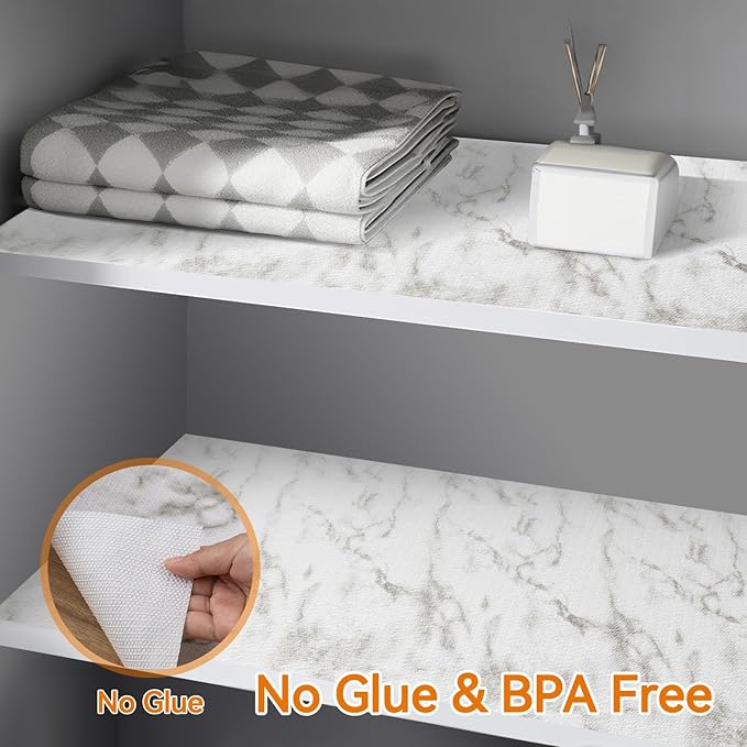 Shelf and Drawer Liner for Kitchen Cabinets Non-Adhesive, Strong Grip Non-Slip Thickened Cabinet Liners for Shelves, Waterproof Mats for Dresser Cupboard, Marble, 12 in x 20 Feet