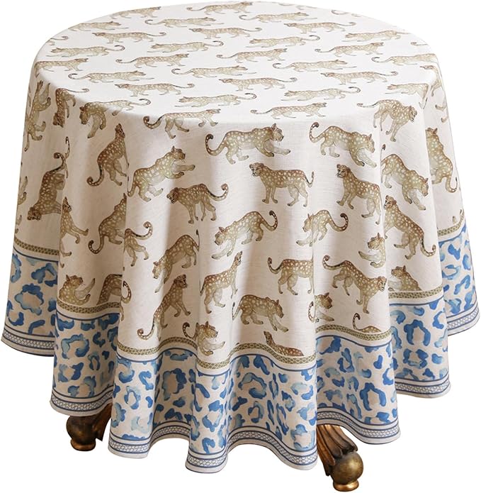 patdrea Designer Linen Table Cloth for Round Table,Leopard Animal Soft Breathable Tablecloth,Dacorative Cover for Kitchen Dining,Parties,Christmas,Thanksgiving,Tea Party,Diameter 67"-from