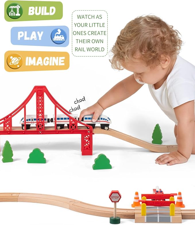 Wooden Train Track Accessories Train Railway Accessories Double Suspension Train Bridge Toy Train Set for Toddlers 3-5 Train Tracks Compatible with All Leading Brands
