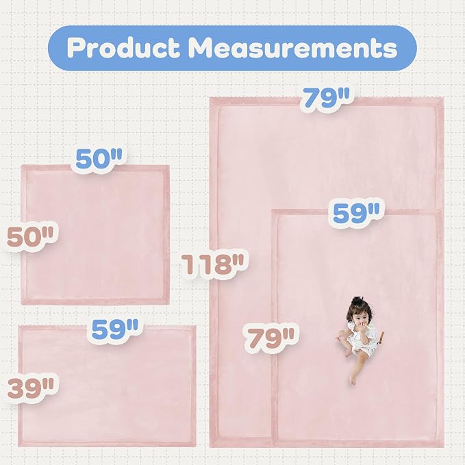 1.5" Thick Padded Baby Play Mat for Floor Tummy Time, Pro Soft Foam Activity Playroom Playmats, Easy Care with Non-Slip Safe for Infant Toddler Kids Crawling 39"x 59" (Pink)