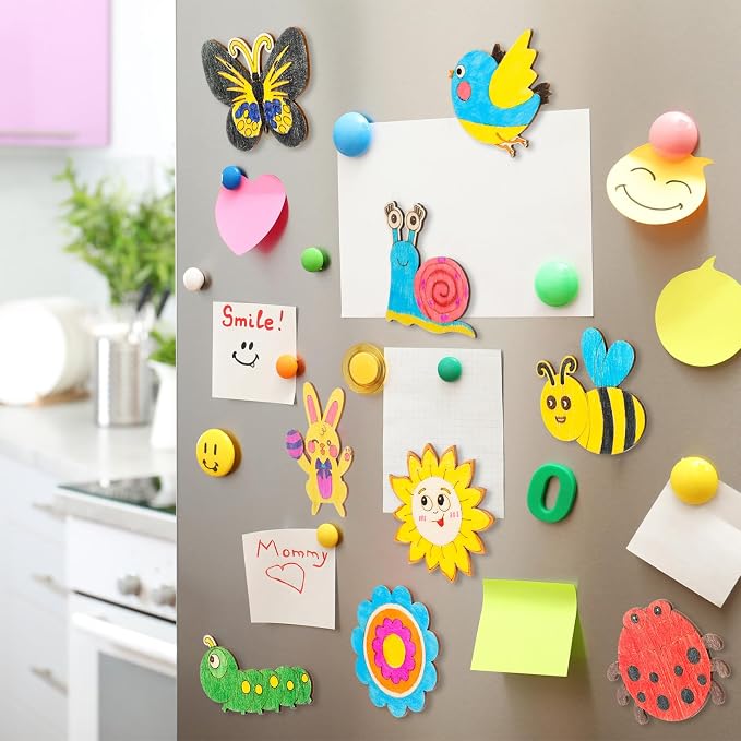 Blueweenly 36 Sets DIY Wooden Magnets Craft Kits for Kids Wooden Supplies Craft Painting Kit for Kids Activities Party Favors for Boys Girls Easter Basket Stuffers Birthday Party Gifts (Spring)